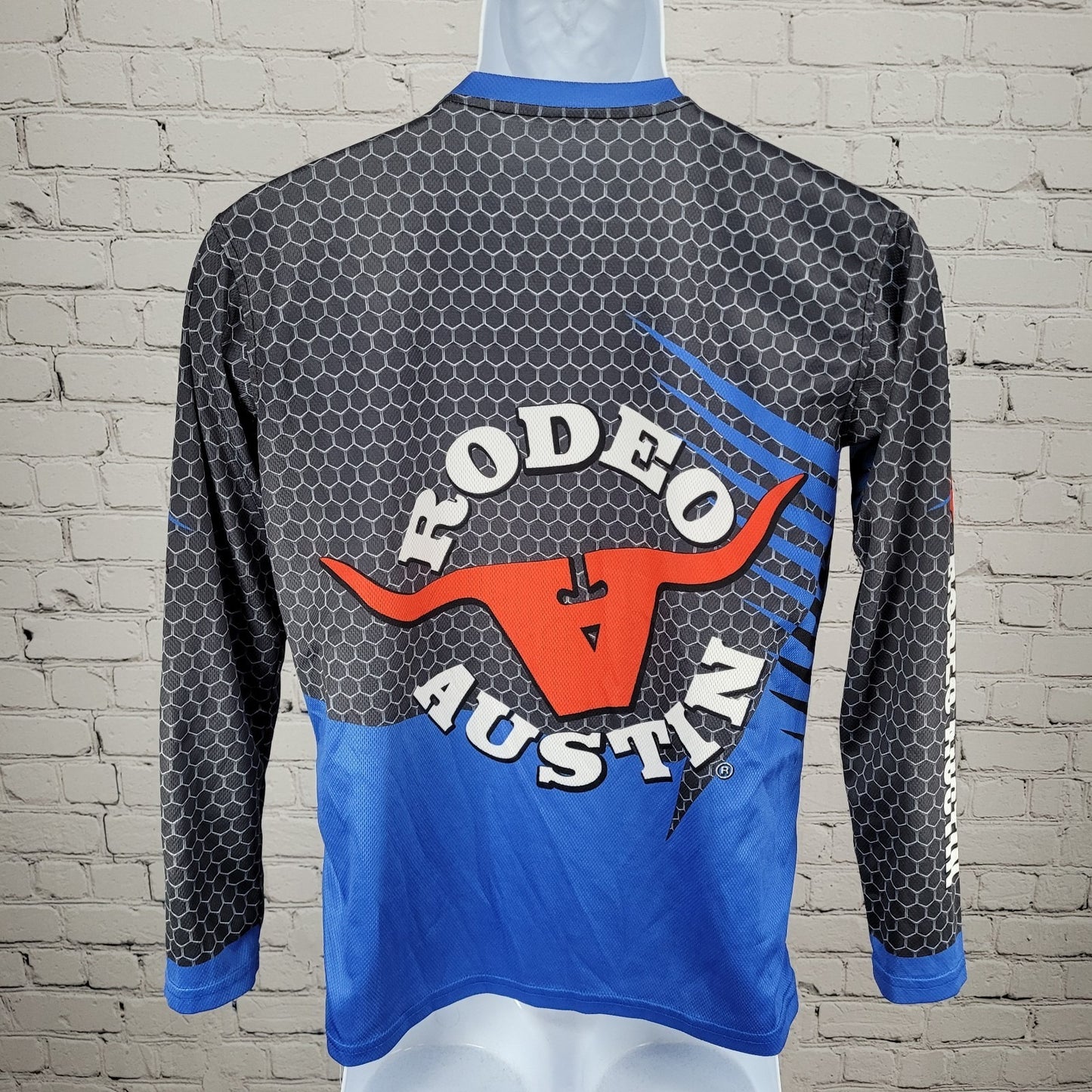 Rodeo Austin Texas USA Grey Blue Bullfighter Jersey Long Sleeve Shirt Small S