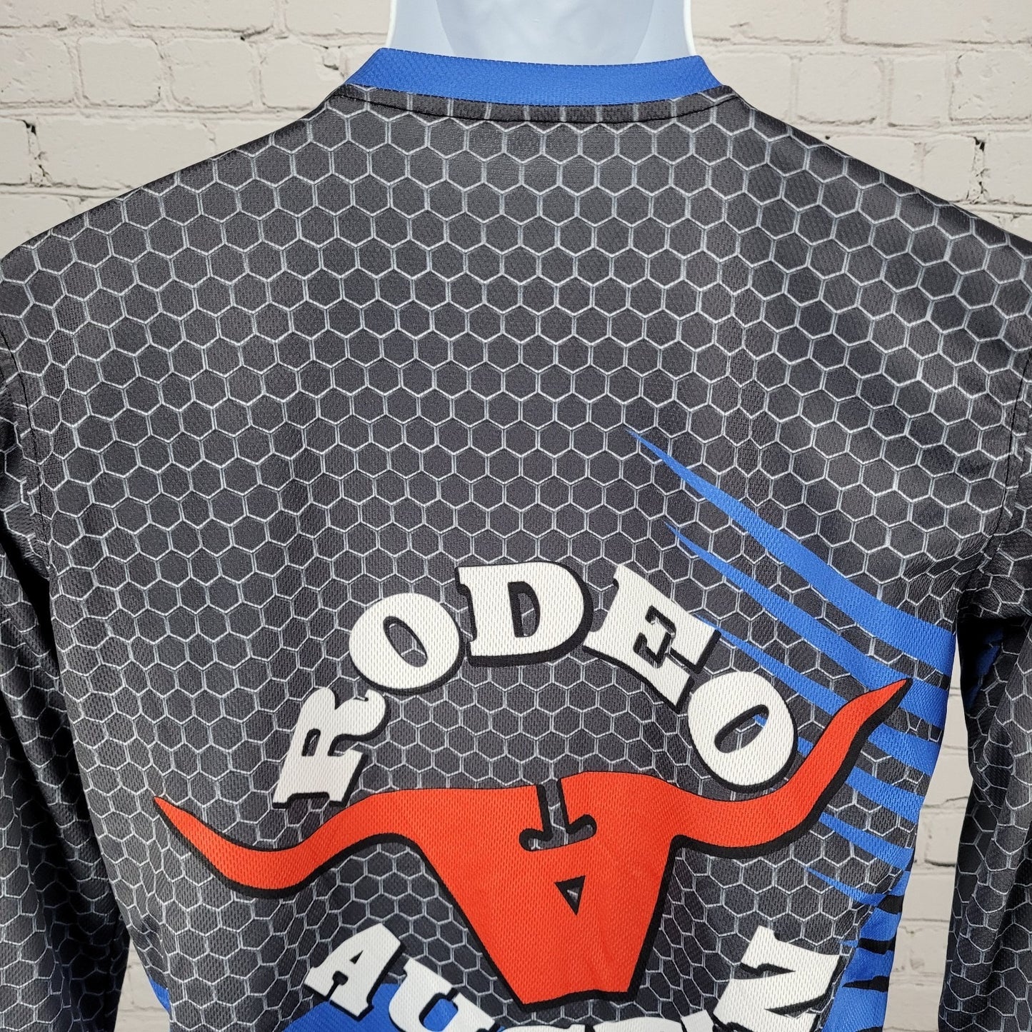 Rodeo Austin Texas USA Grey Blue Bullfighter Jersey Long Sleeve Shirt Small S