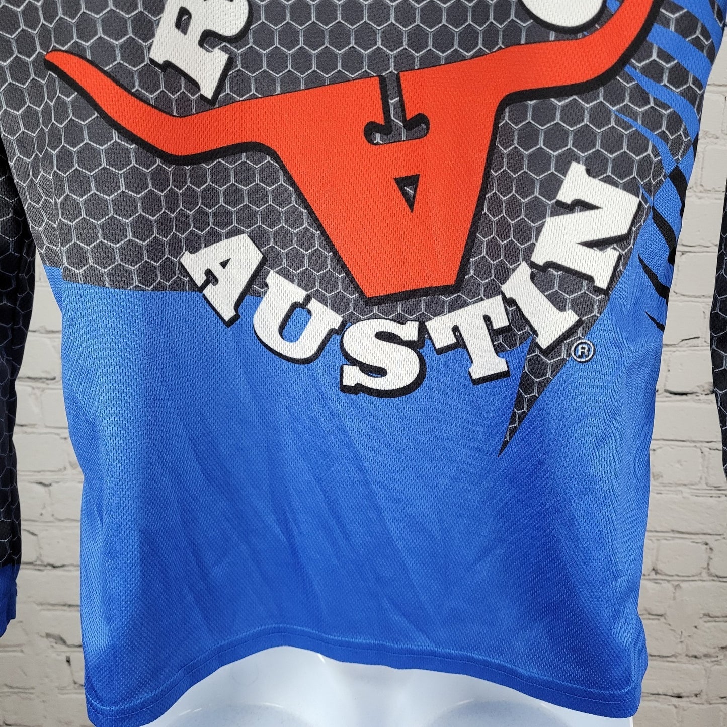 Rodeo Austin Texas USA Grey Blue Bullfighter Jersey Long Sleeve Shirt Small S