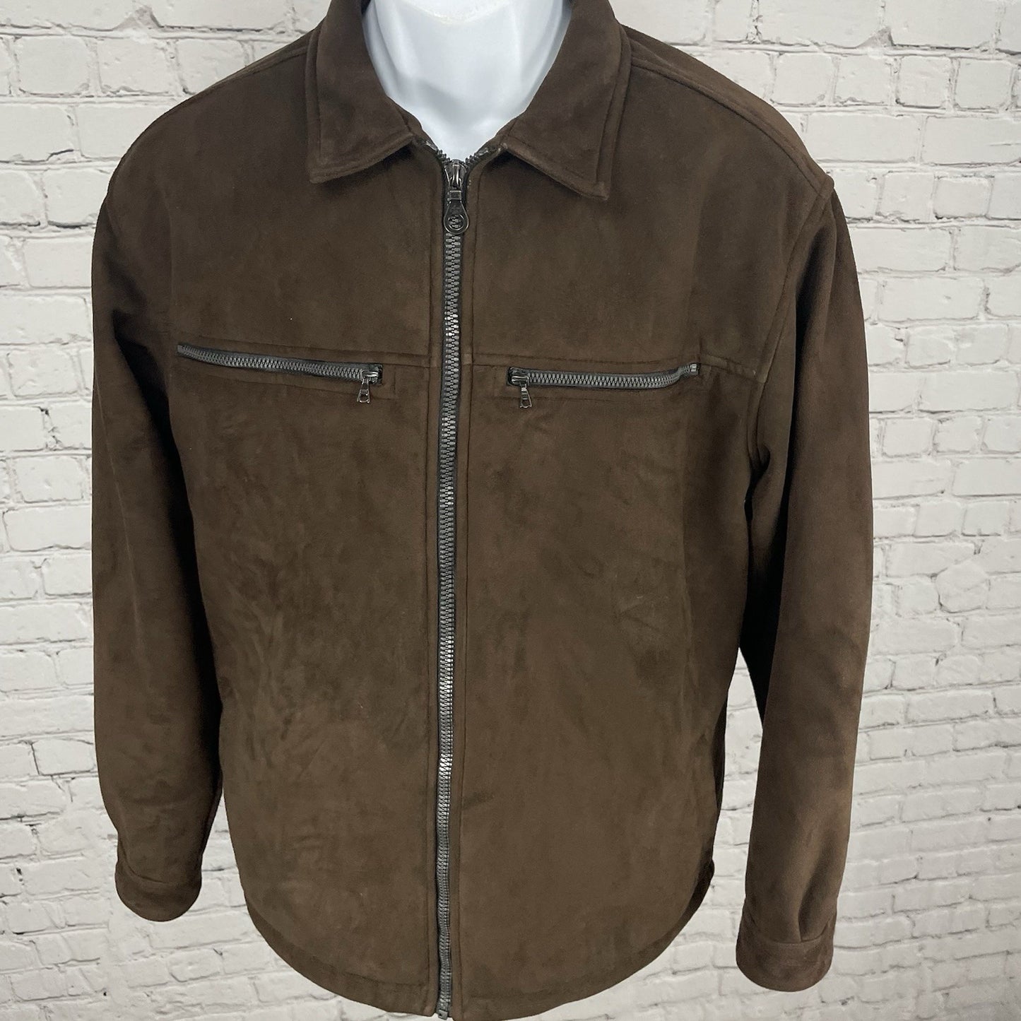 Alf Brown Microsueded Fleece Windproof Full Zipped Collared Jacket Size Medium M