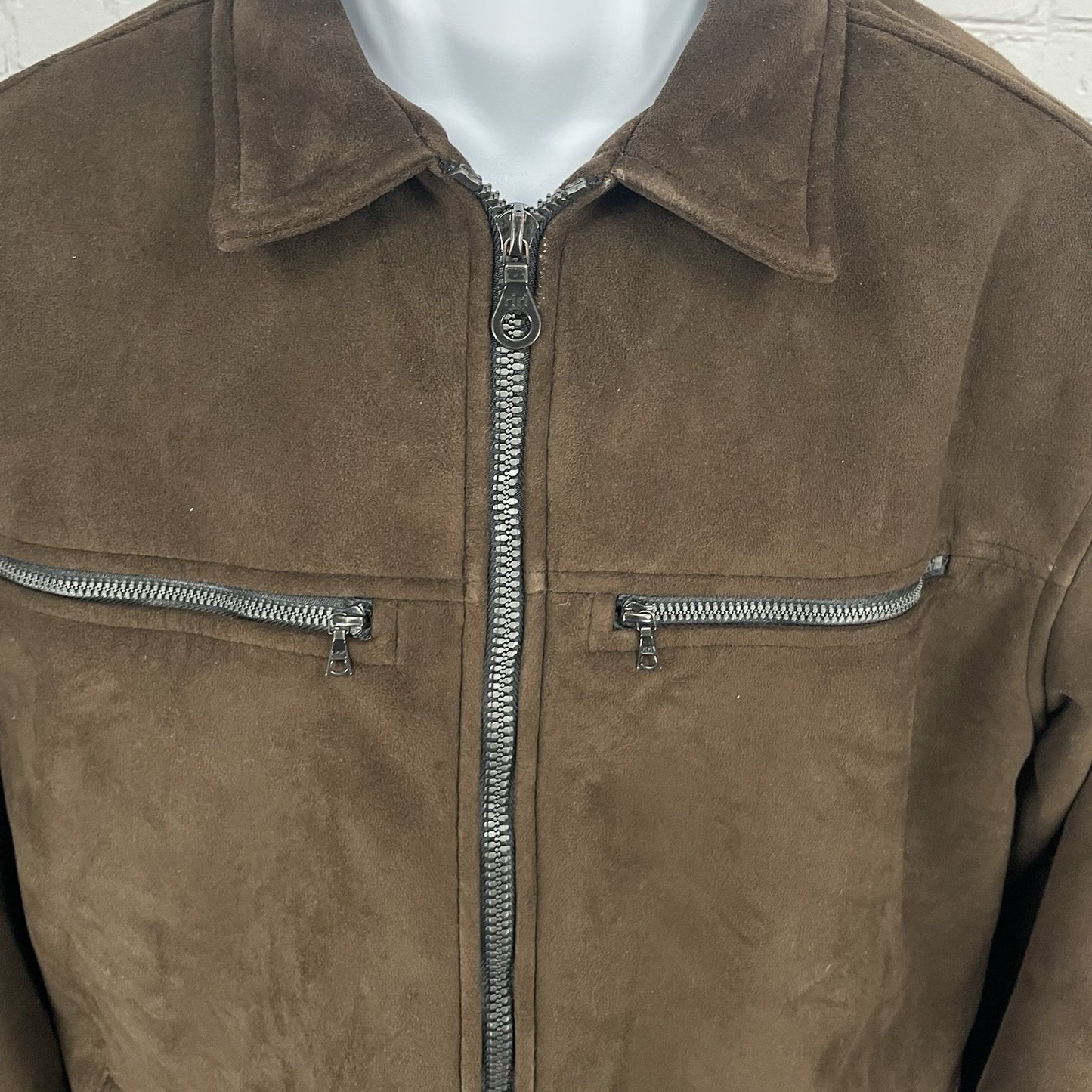 Alf Brown Microsueded Fleece Windproof Full Zipped Collared Jacket Size Medium M