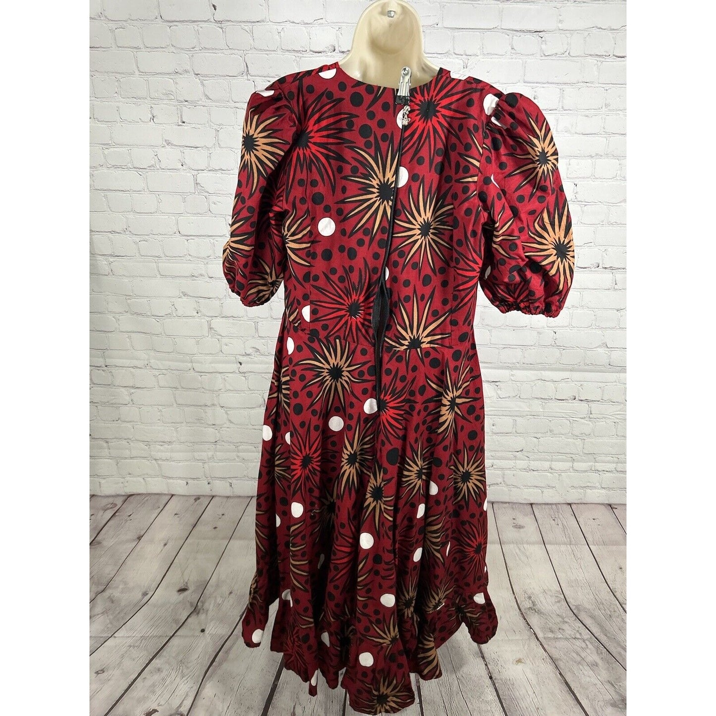 Heritage Clothings Handmade In Africa Poof Sleeve Hi-Low Dress Red W/ Pockets XL