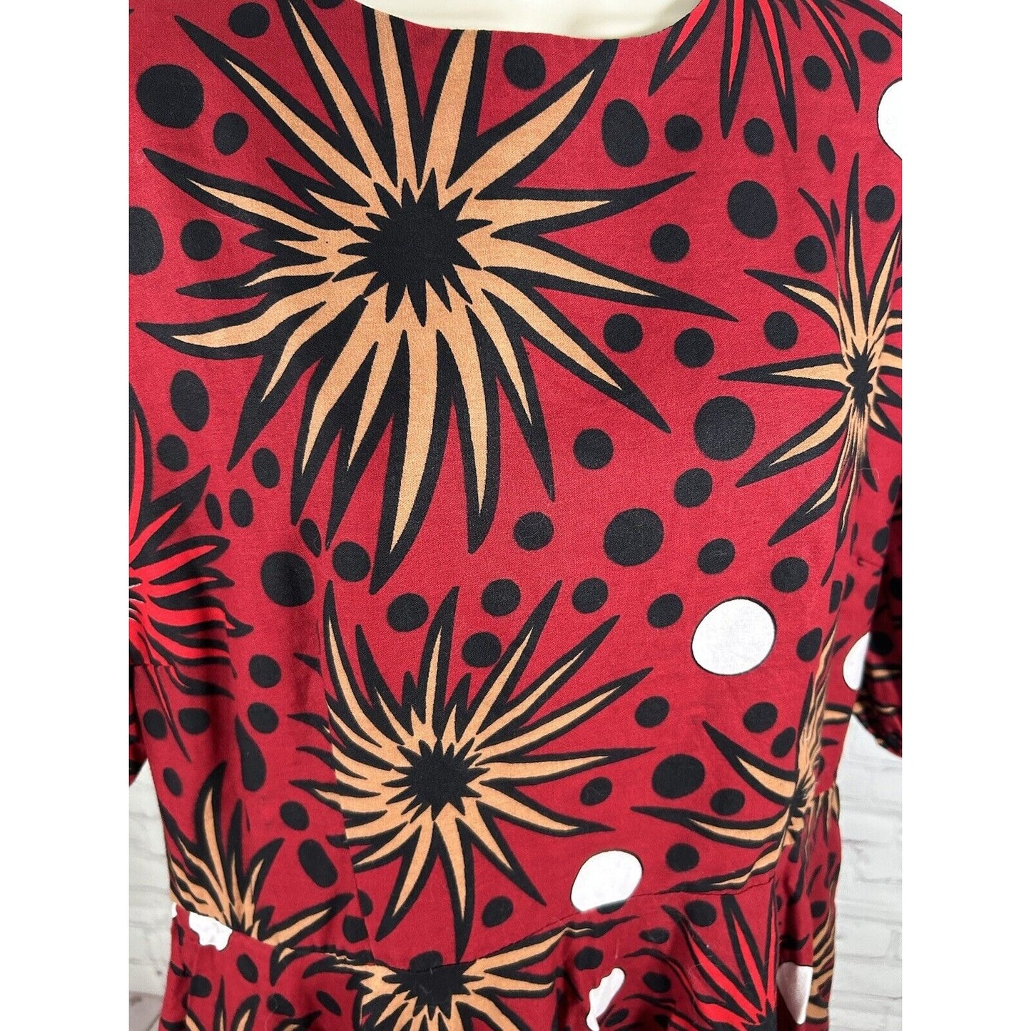 Heritage Clothings Handmade In Africa Poof Sleeve Hi-Low Dress Red W/ Pockets XL