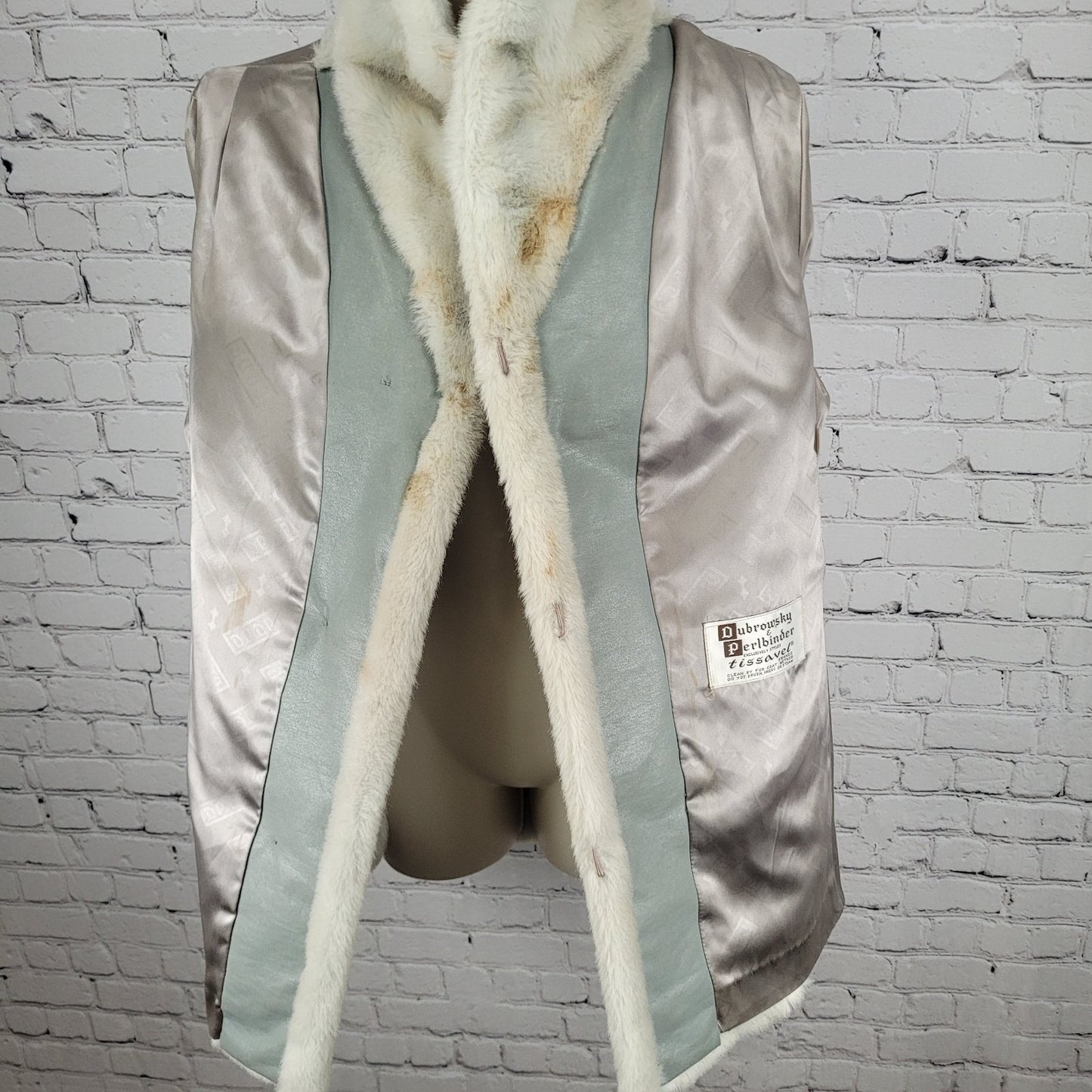 VTG Dubrowsky & Perlbinder Tissavel Grey Faux Fur Toggle Coat Union USA Size 14
