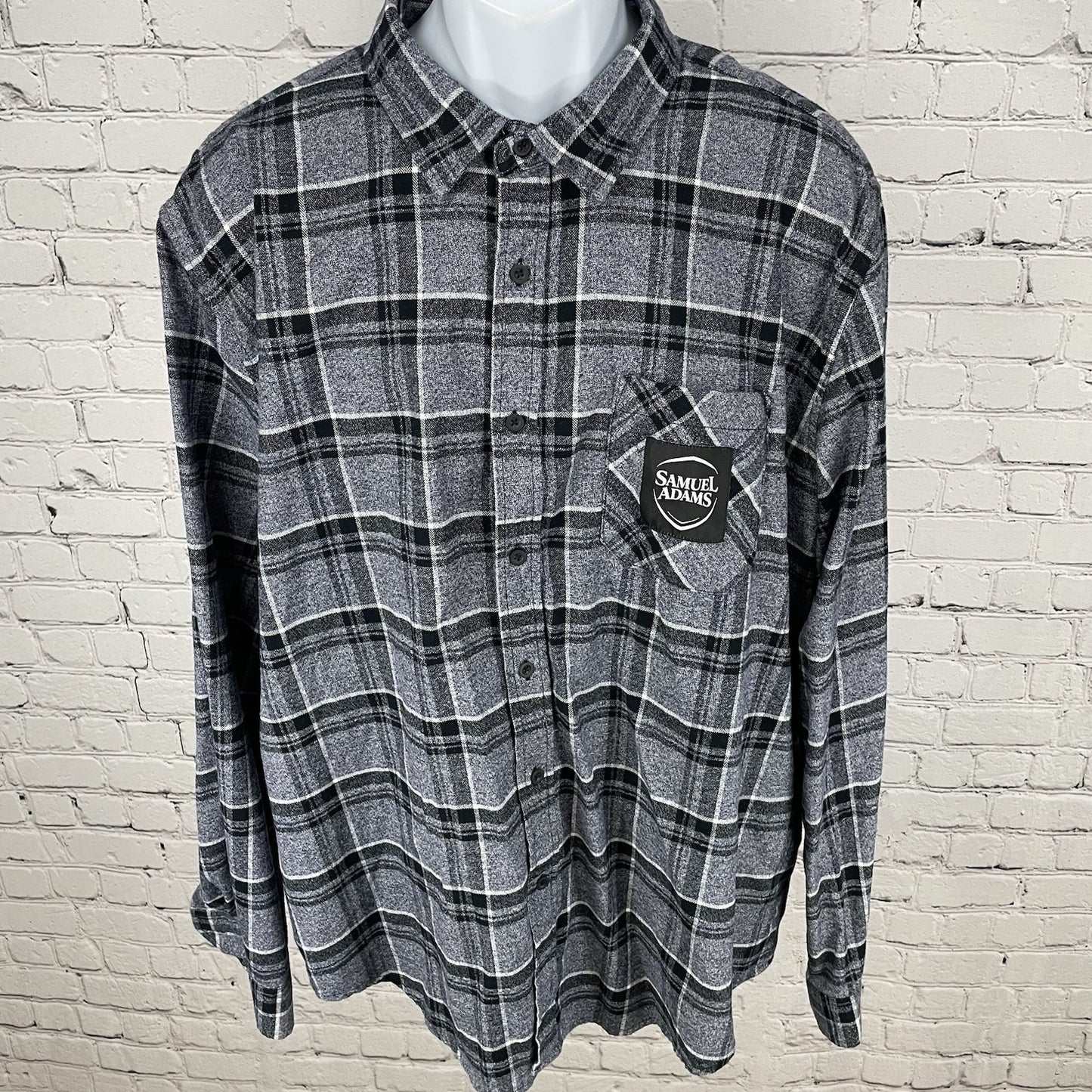 Samuel Adams Brist MFG Grey Plaid Flannel Button Up Long Sleeve Shirt Size XXL