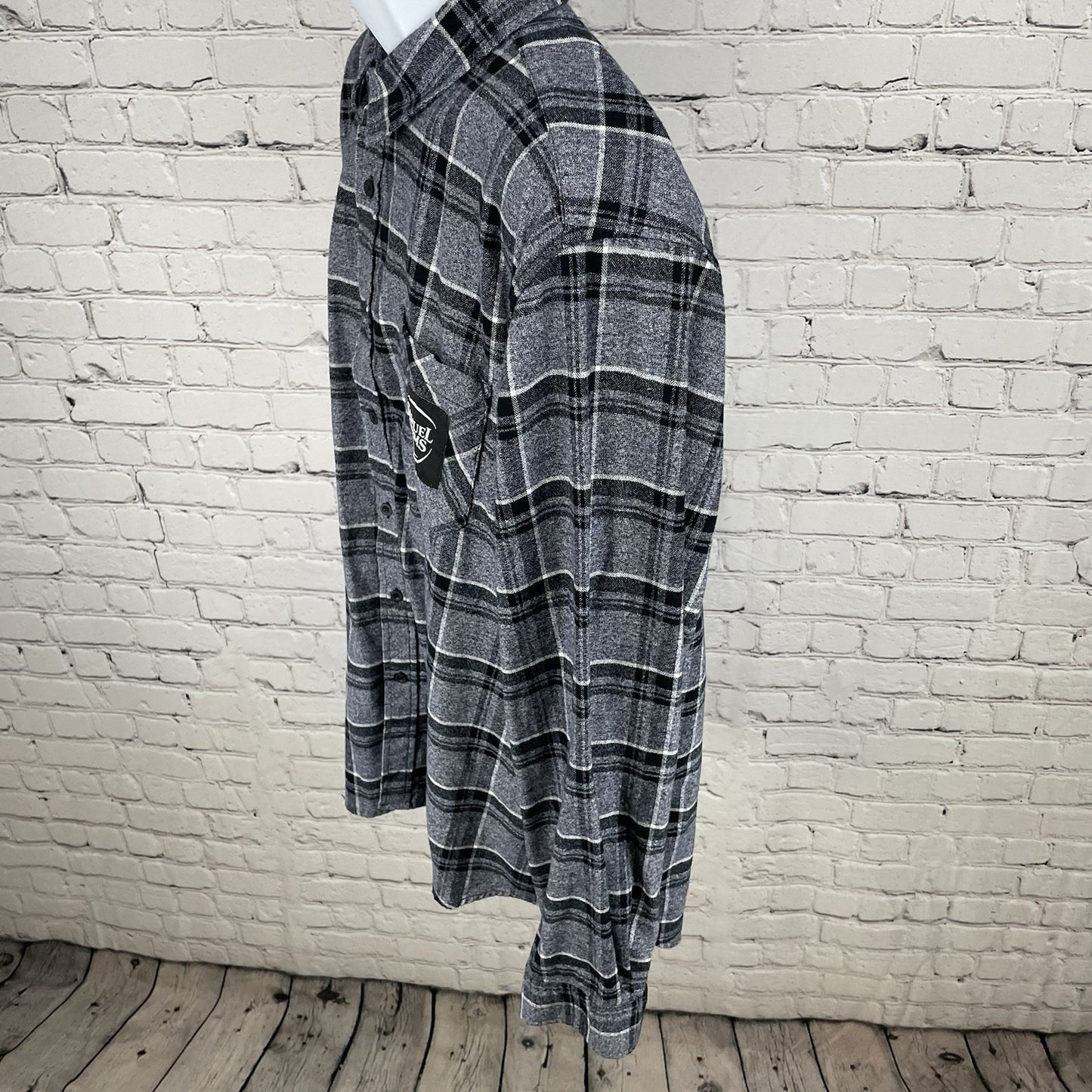 Samuel Adams Brist MFG Grey Plaid Flannel Button Up Long Sleeve Shirt Size XXL