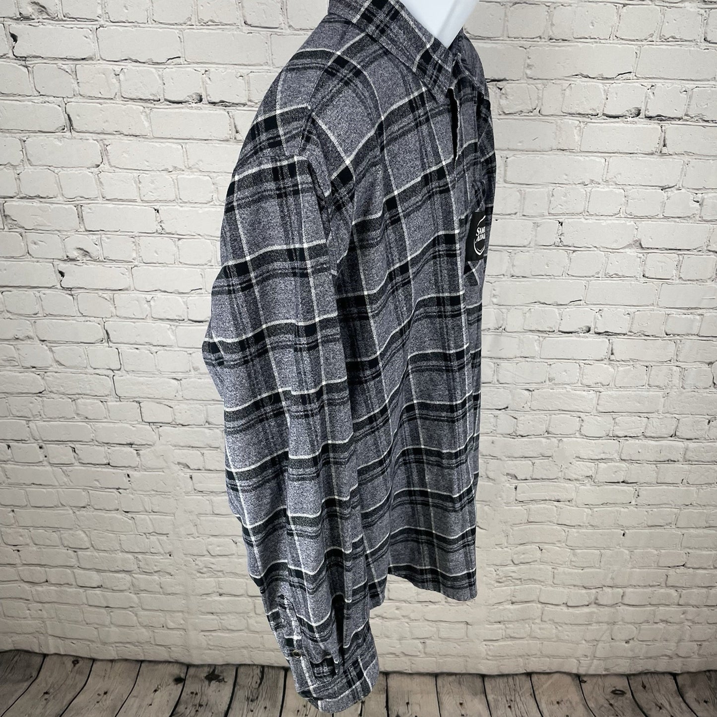 Samuel Adams Brist MFG Grey Plaid Flannel Button Up Long Sleeve Shirt Size XXL
