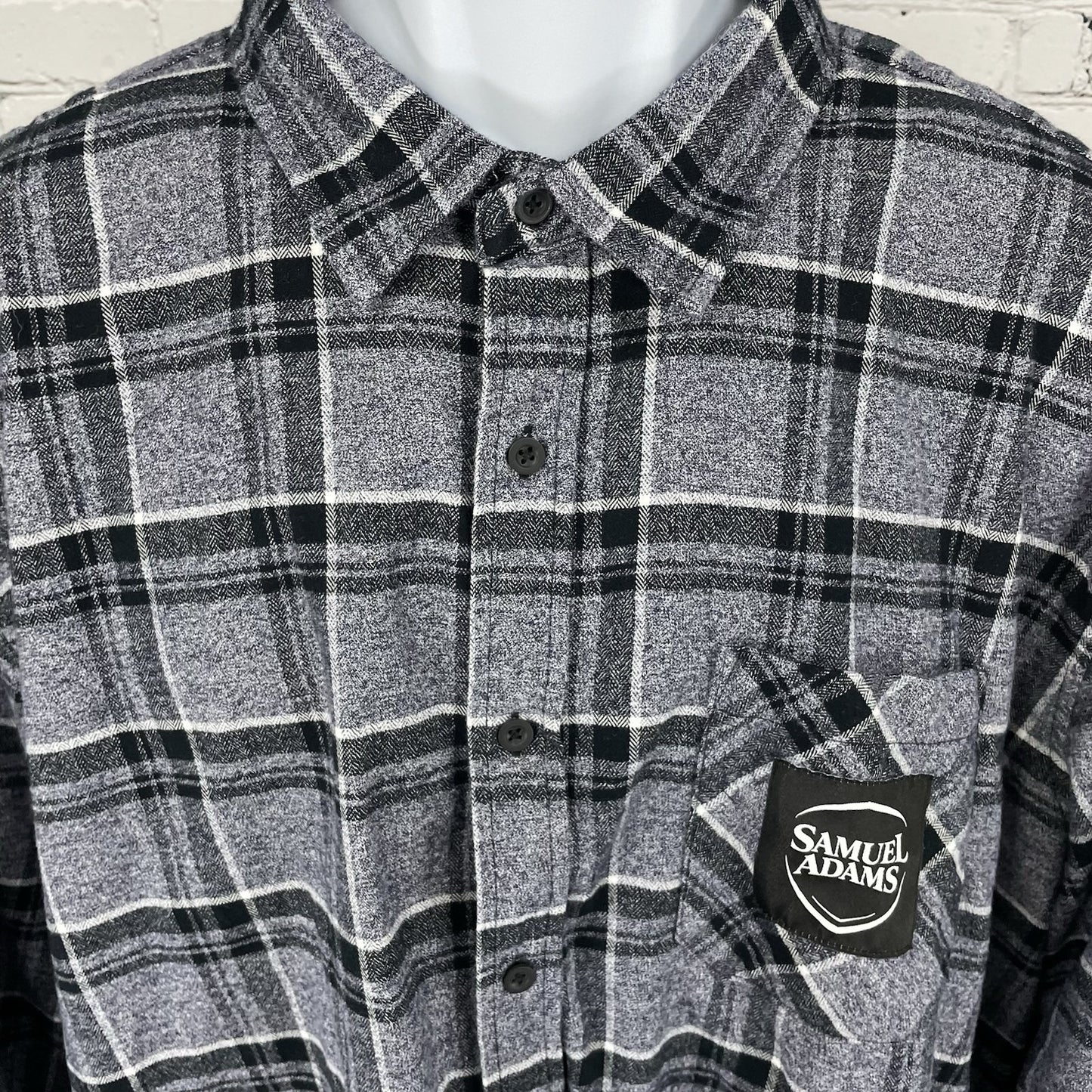 Samuel Adams Brist MFG Grey Plaid Flannel Button Up Long Sleeve Shirt Size XXL
