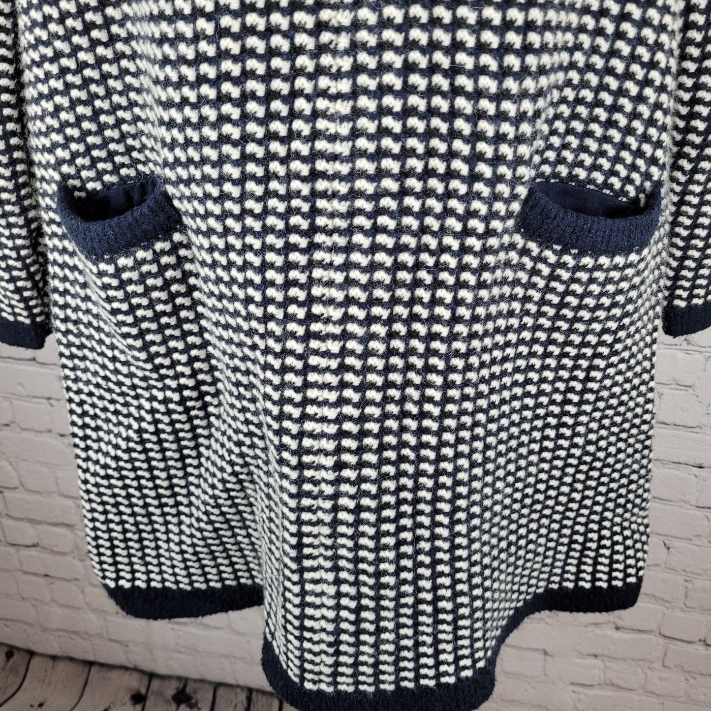 Boden Ivory & Navy Wool Alpaca Blend Knit Heavyweight Sweater Dress Size 10R