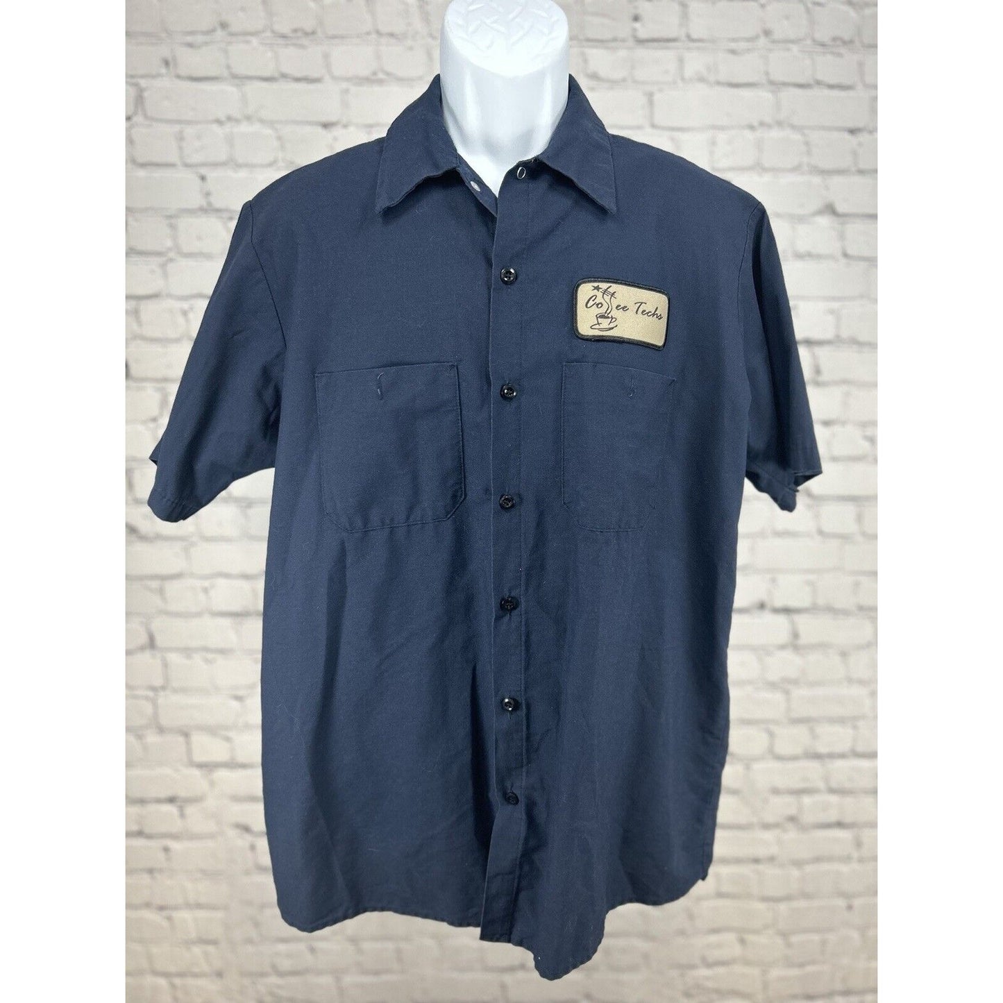 Coffee Techs Admiral Linen & Uniform Blue Button Up Collard Shirt Size Large L