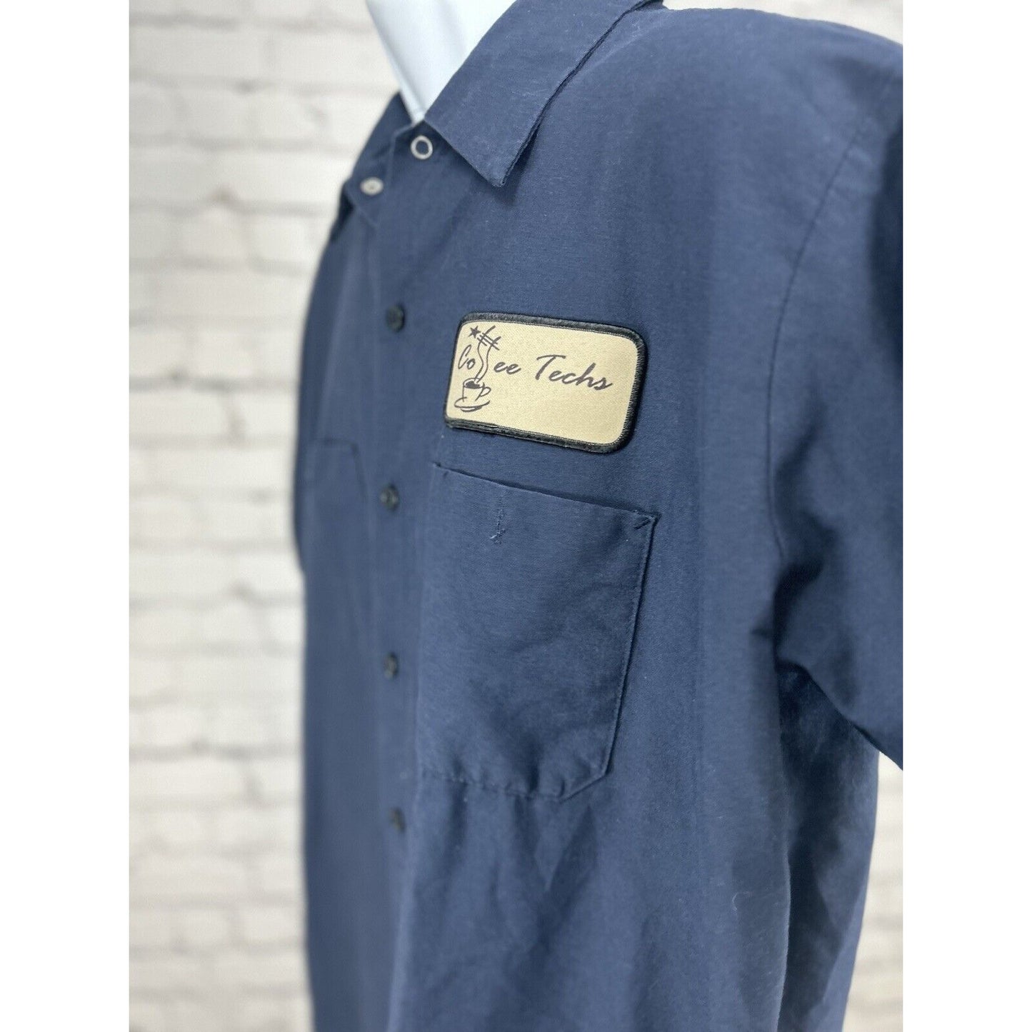 Coffee Techs Admiral Linen & Uniform Blue Button Up Collard Shirt Size Large L