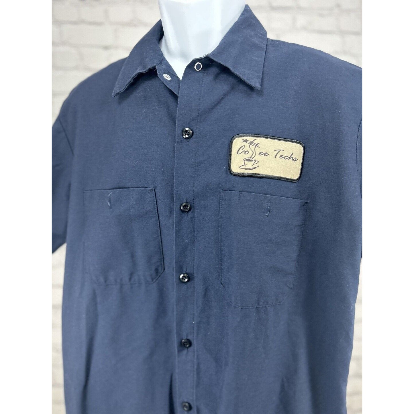 Coffee Techs Admiral Linen & Uniform Blue Button Up Collard Shirt Size Large L