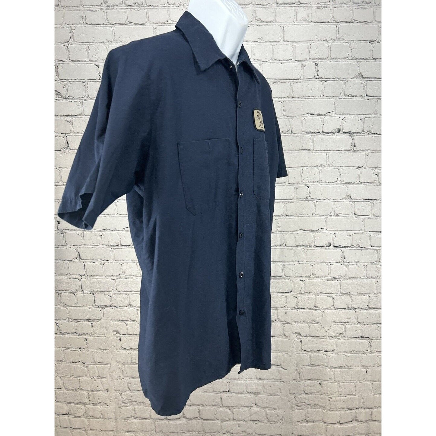 Coffee Techs Admiral Linen & Uniform Blue Button Up Collard Shirt Size Large L