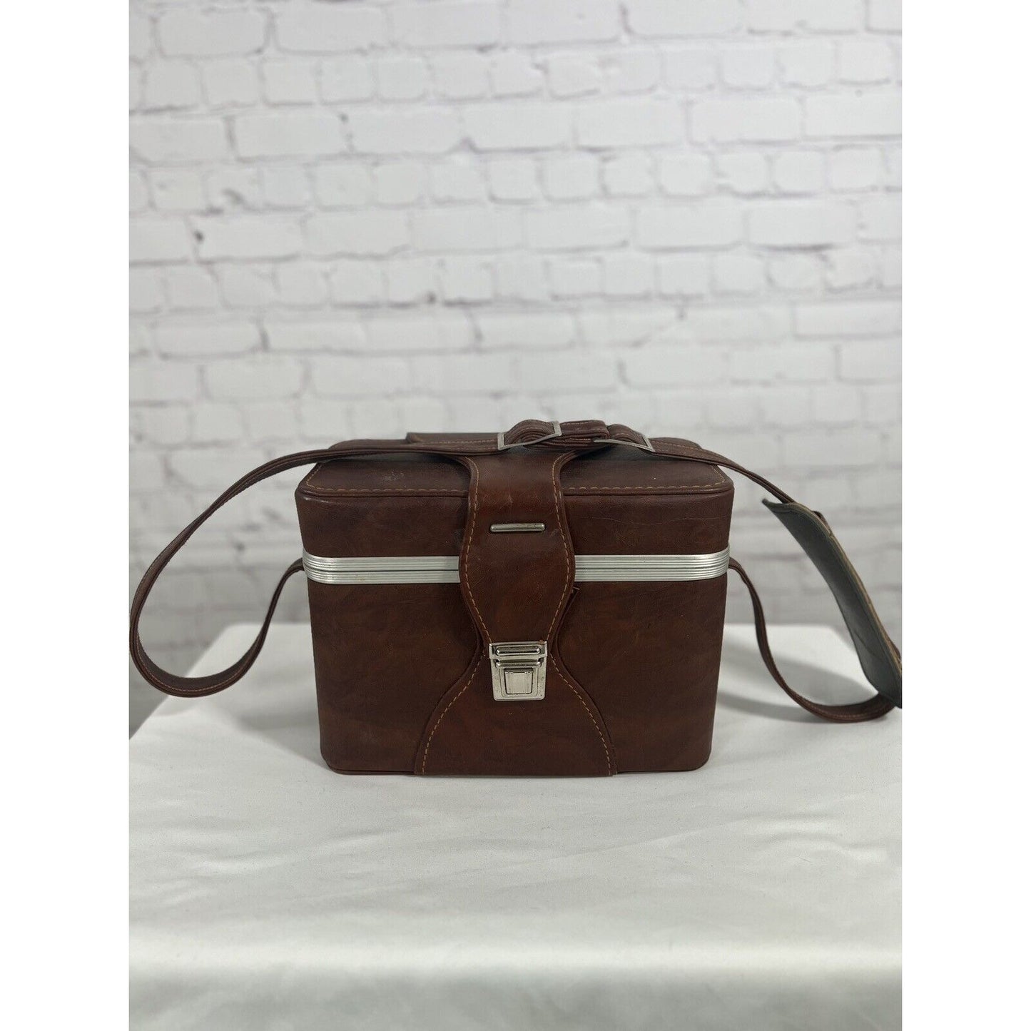 Vintage Leather Camera Bag Prop Case Red Interior Made In Italy 12”x 6”x 8”