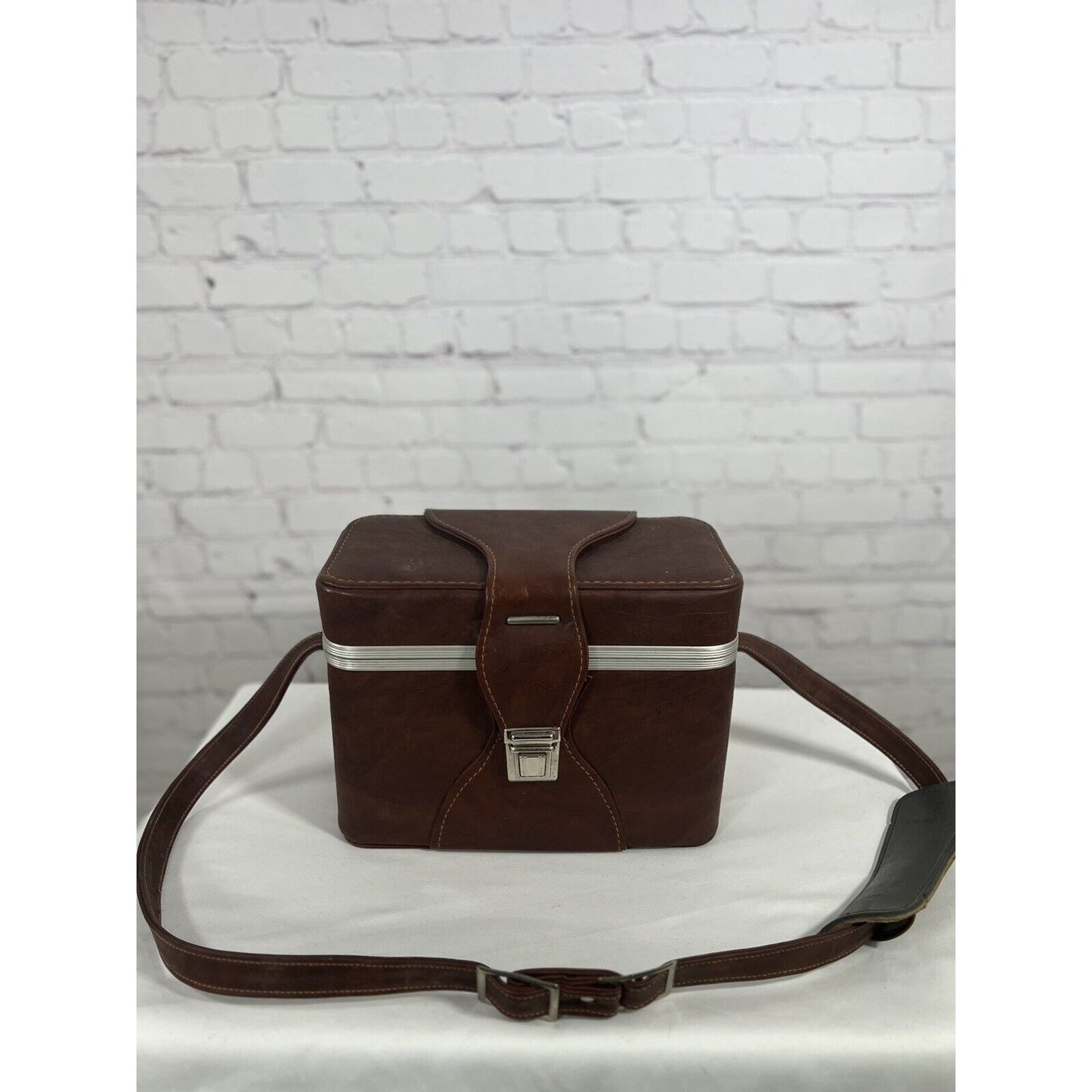 Vintage Leather Camera Bag Prop Case Red Interior Made In Italy 12”x 6”x 8”