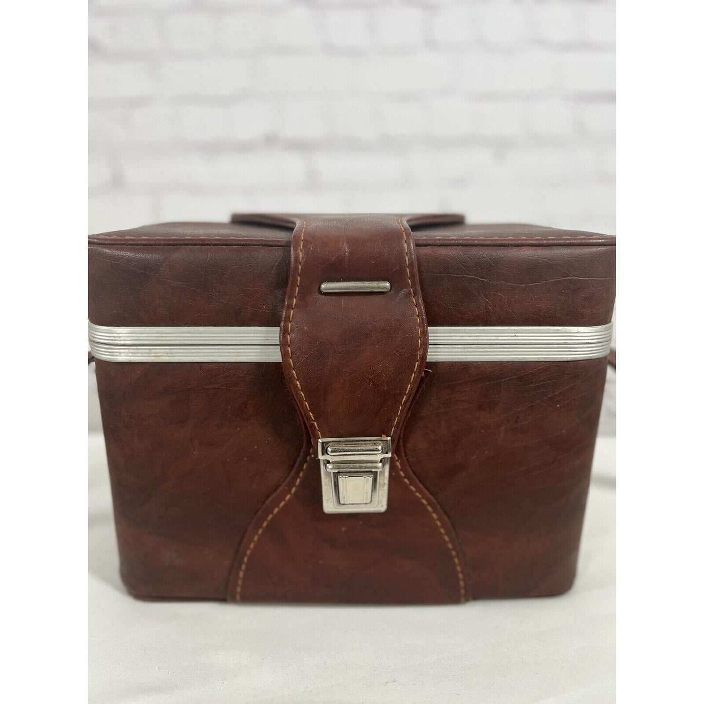 Vintage Leather Camera Bag Prop Case Red Interior Made In Italy 12”x 6”x 8”