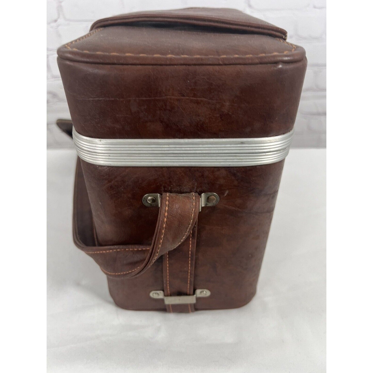 Vintage Leather Camera Bag Prop Case Red Interior Made In Italy 12”x 6”x 8”