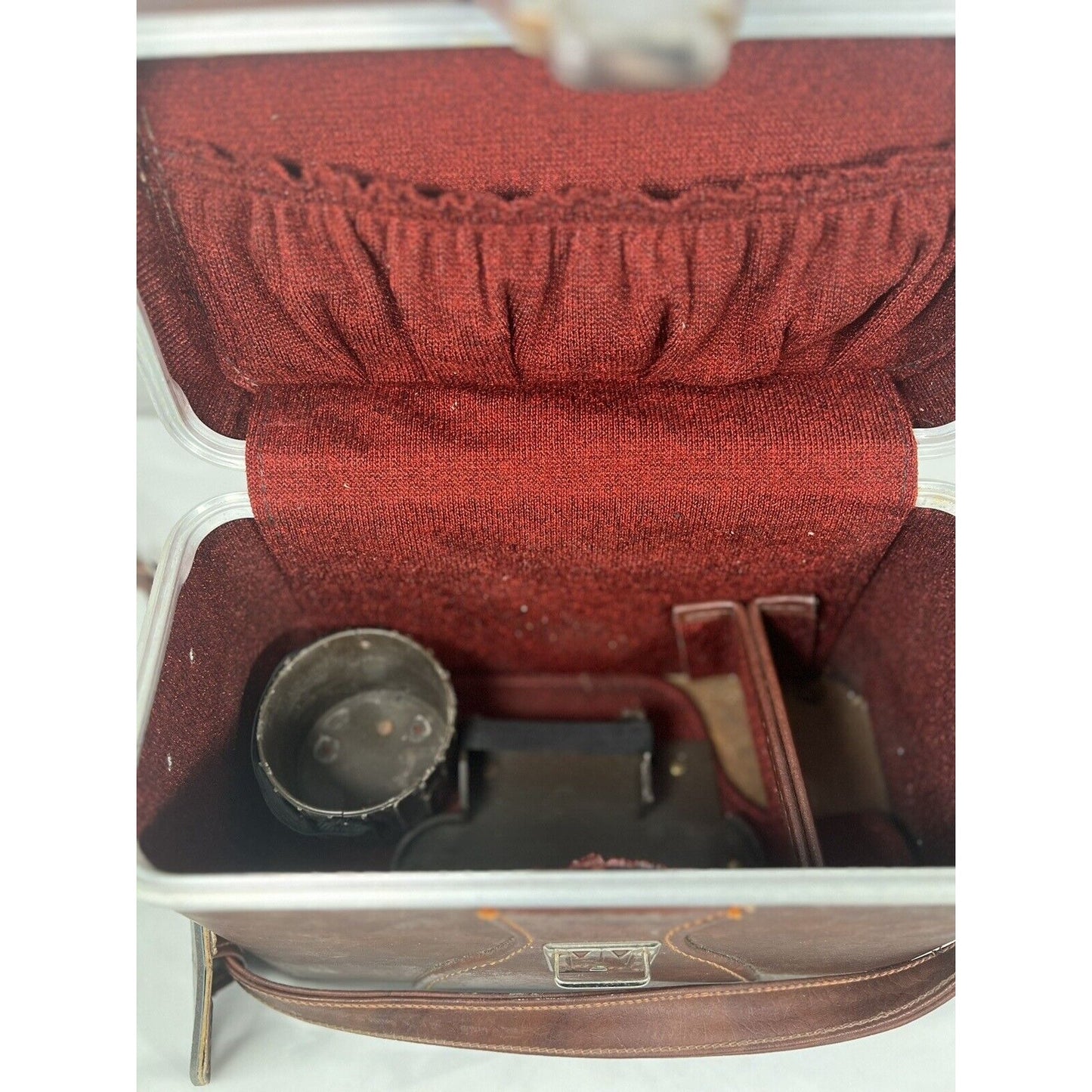 Vintage Leather Camera Bag Prop Case Red Interior Made In Italy 12”x 6”x 8”