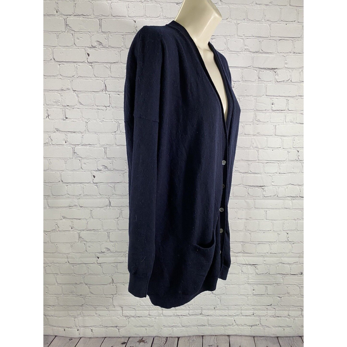 J. Crew Navy Blue Oversized Button Up V Neck Knit Sweater Cardigan Womens S *hole