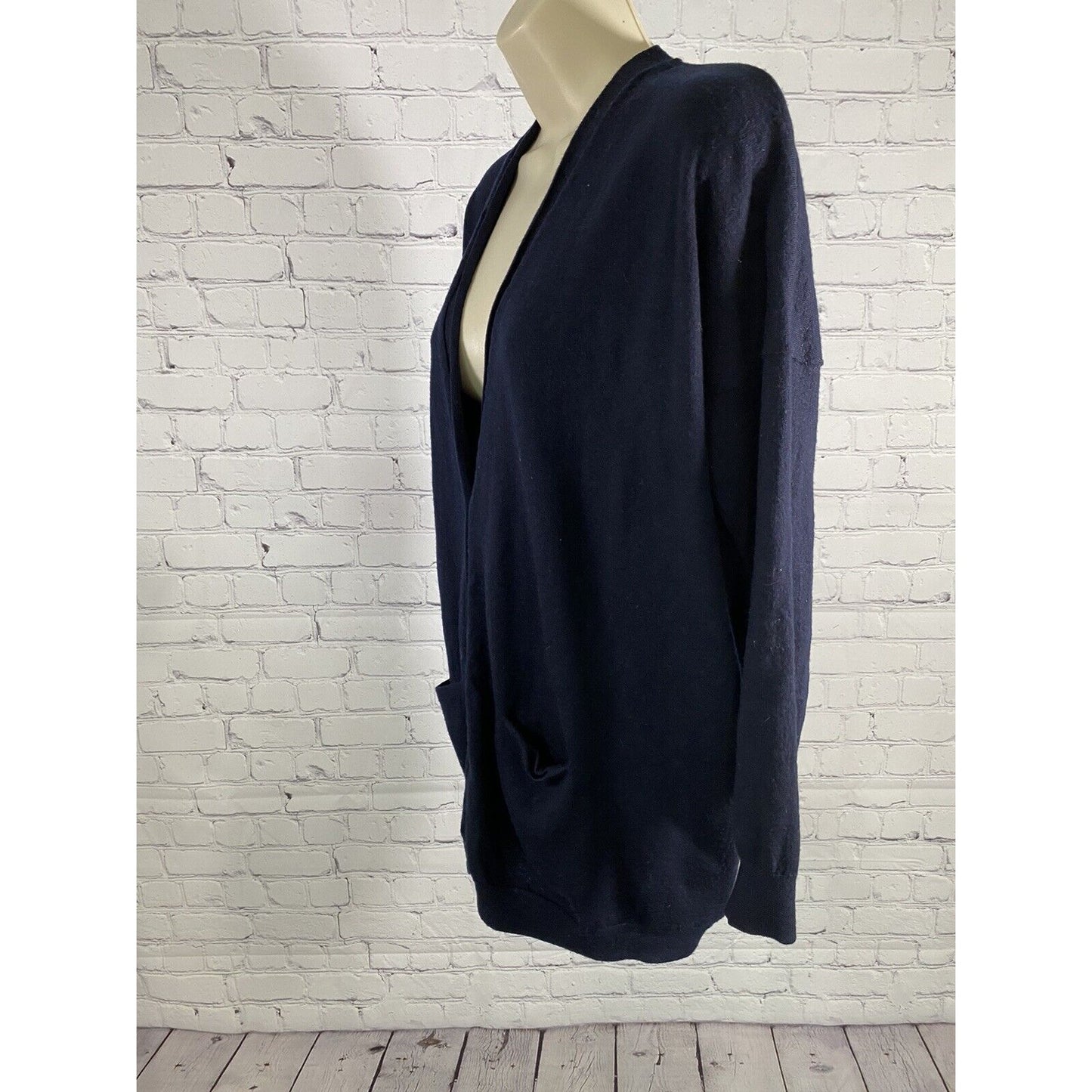 J. Crew Navy Blue Oversized Button Up V Neck Knit Sweater Cardigan Womens S *hole