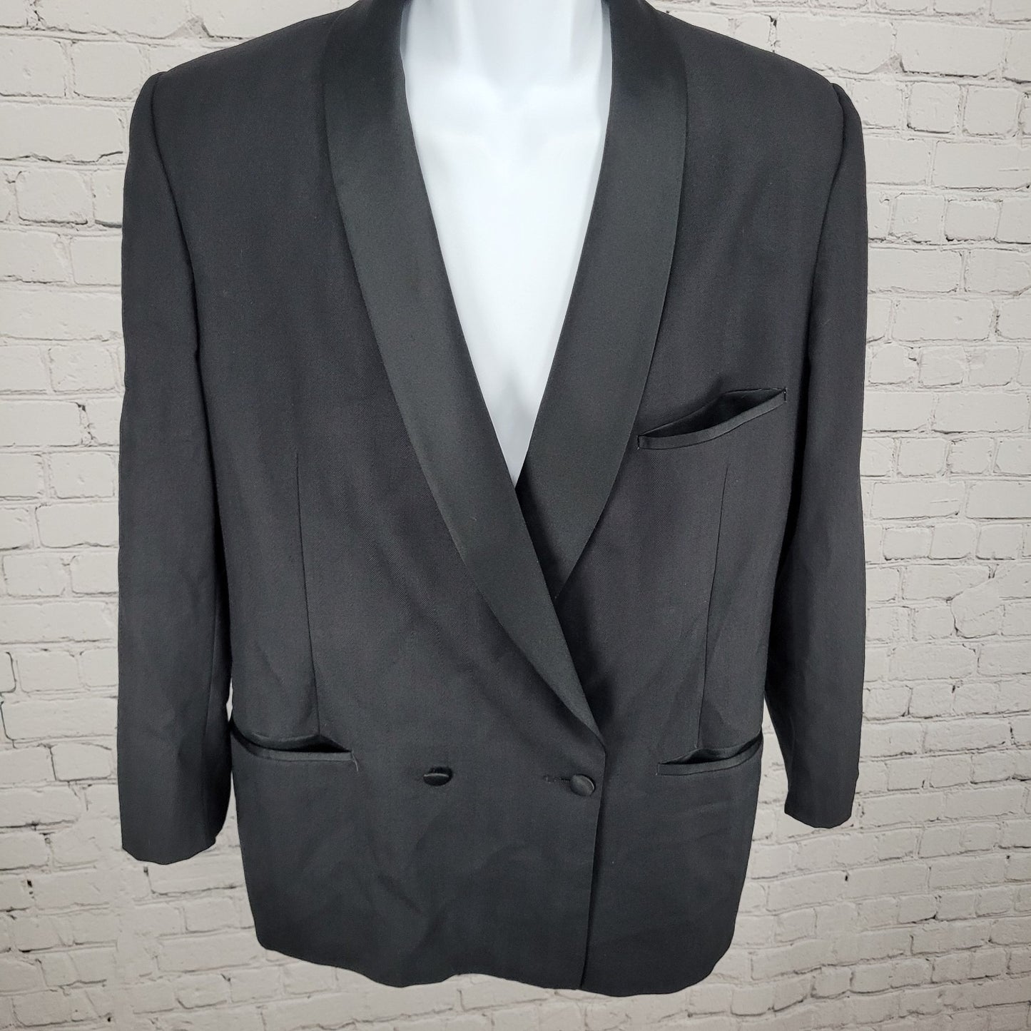 VTG Portfolio Perry Ellis Wool Double Breasted Tuxedo Jacket USA Made Size 40S
