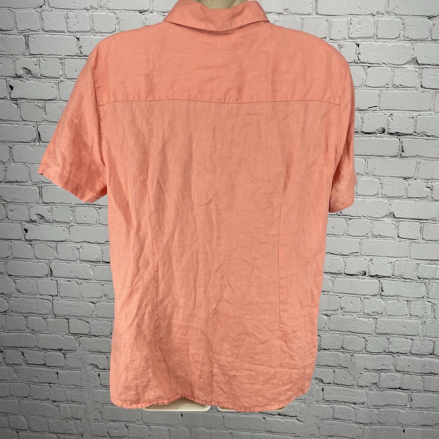 LL Bean Orange 100% Linen Lightweight Short Sleeve Button Up Shirt Size Large L