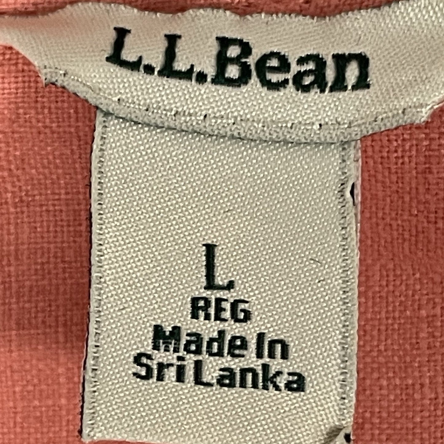 LL Bean Orange 100% Linen Lightweight Short Sleeve Button Up Shirt Size Large L