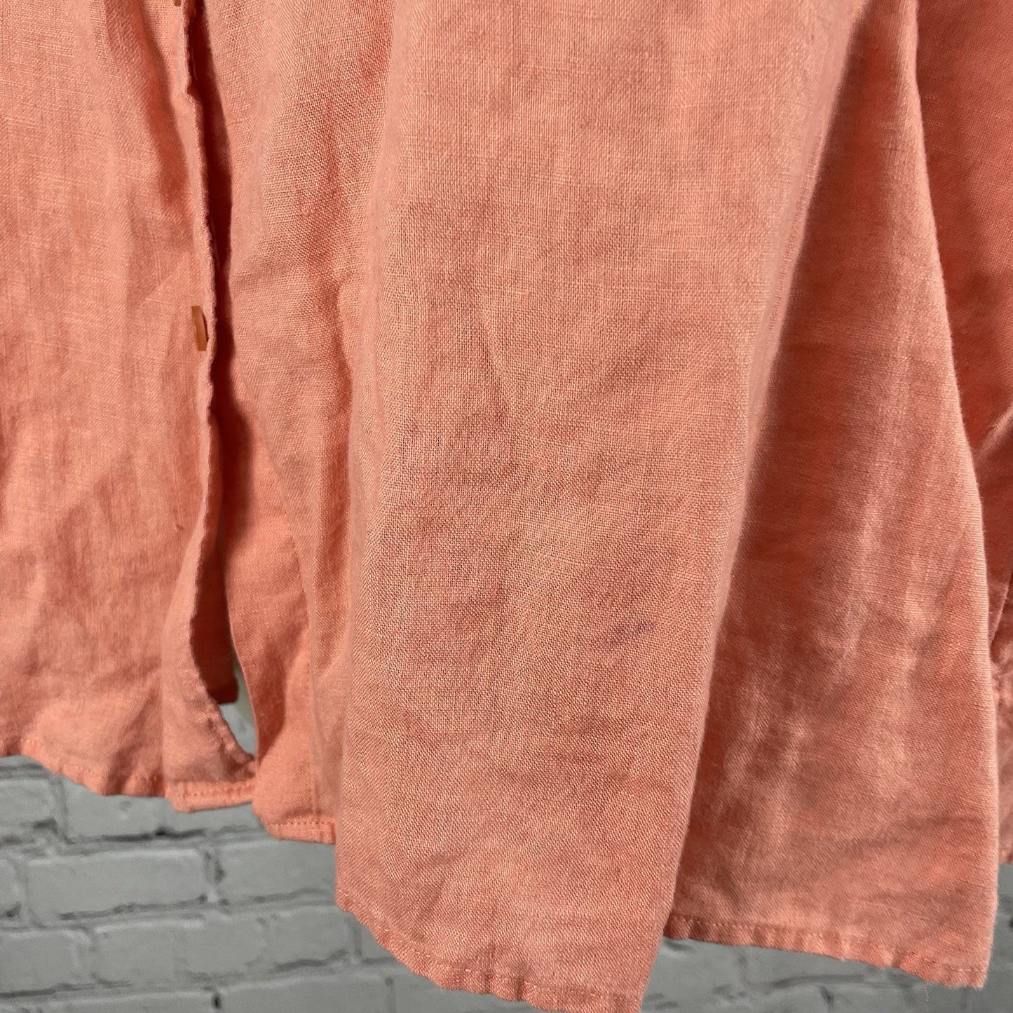 LL Bean Orange 100% Linen Lightweight Short Sleeve Button Up Shirt Size Large L