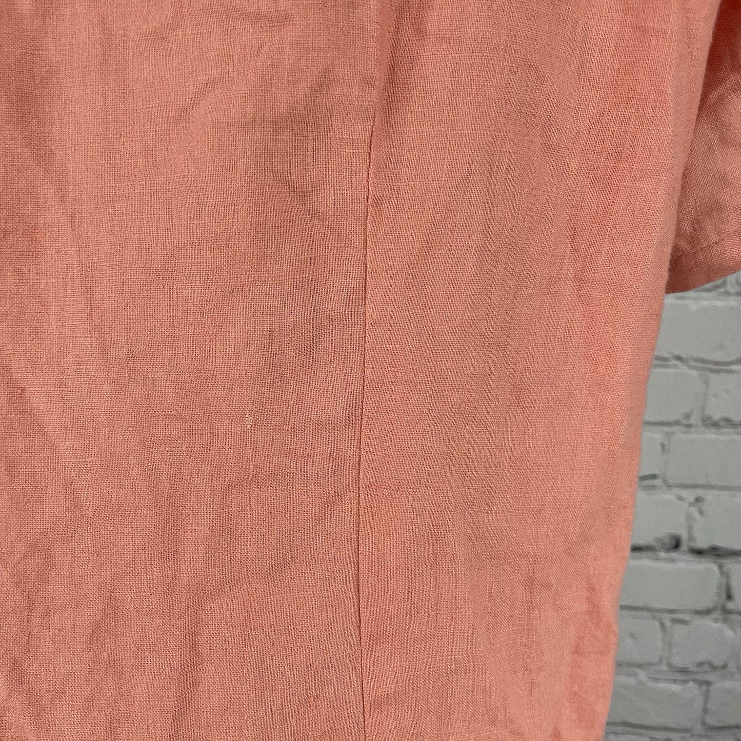LL Bean Orange 100% Linen Lightweight Short Sleeve Button Up Shirt Size Large L