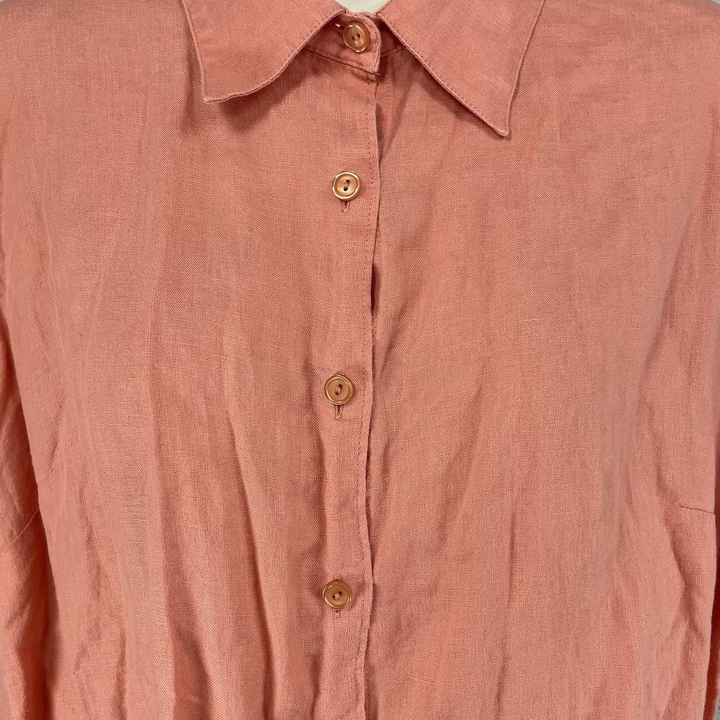 LL Bean Orange 100% Linen Lightweight Short Sleeve Button Up Shirt Size Large L