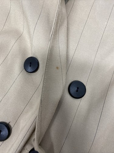Le Suit Beige Black Vertical Striped Double Breasted Coat Jacket Blazer 12