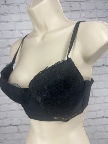 BCBGMAXAZRIA Black Floral Lace Overlay Underwire Padded Lined Bra 36C