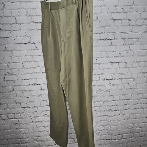 VTG Eddie Bauer Khaki 100% Wool Pleated Straight Leg Dress Pants 33x32 (30X34)