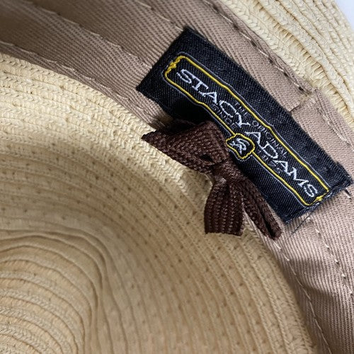 The Original Stacy Adams Beige Brown Band Feather Accent Woven Fedora One Size