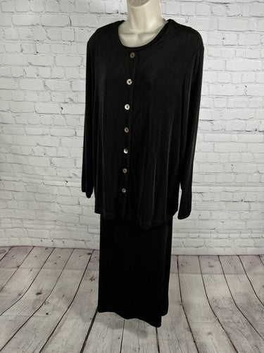VTG Citiknits Slinky Black 3 Piece Set Maxi Skirt Tank Top & Sweater Outfit L