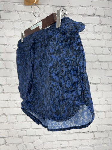 Athleta Blue Black Abstract Print Drawstring Lined Running Shorts L (32X2)