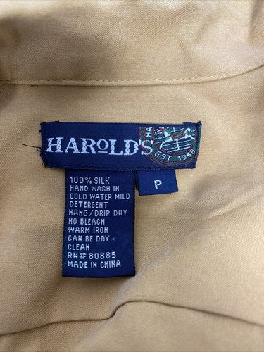 VTG Harold’s Gold Silk Oyster Shell Long Sleeve Button Up Blouse Top Petite P