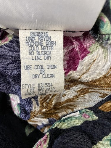 VTG Marnie West Colorful Floral Long Sleeve Button Up Cropped Blouse Womens L