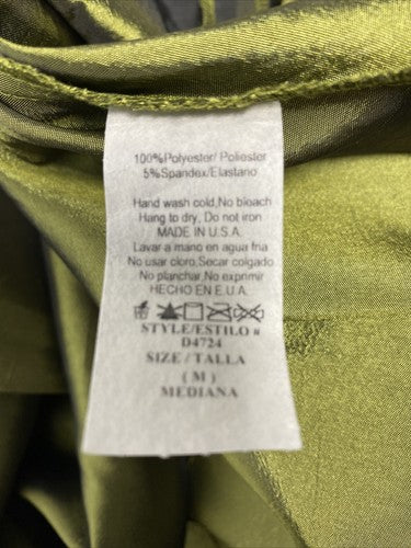 Fab’rik Shiny Green V Neck Ruffle Flower Sleeveles A Line Dress M Medium