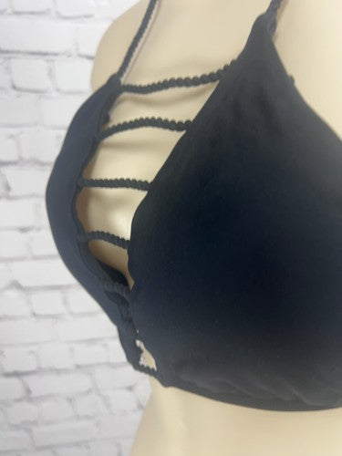 Abercrombie Swim Black Strappy Caged Front Triangle Halter Bikini Top S