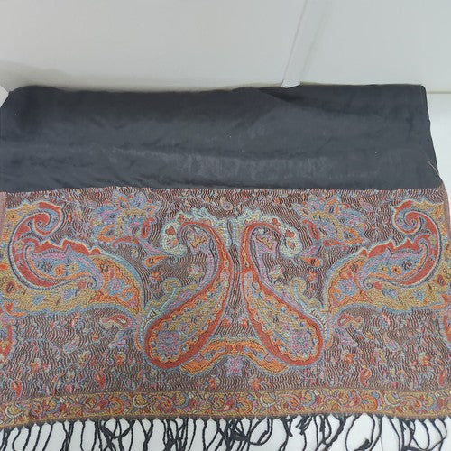 Pashmina Black Multicolor Paisley Jacquard Fringe Pashmina Wrap Scarf One Size