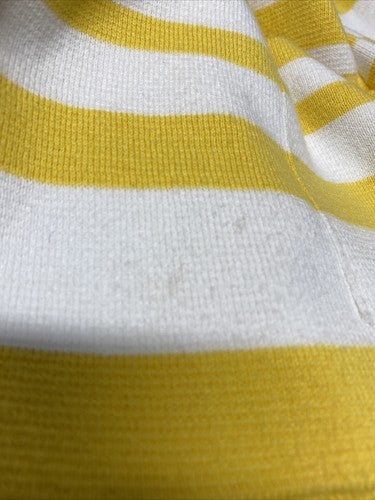 Optimum NZ White Yellow Striped 3/4 Sleeve Cape Collared 3 Button Knit Sweater S