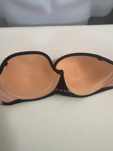 Victoria's Secret Pink Black Whipstitch Padded Strapless Bandeau Bikini Top 34D