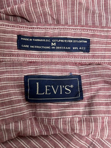 VTG Levi’s Brick Red White Striped Lightweight Long Sleeve Button Up Shirt M