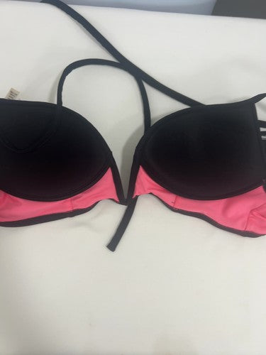 Victoria's Secret PINK Black Plunge Push Up Padded Halter Tie Bikini Top Size S