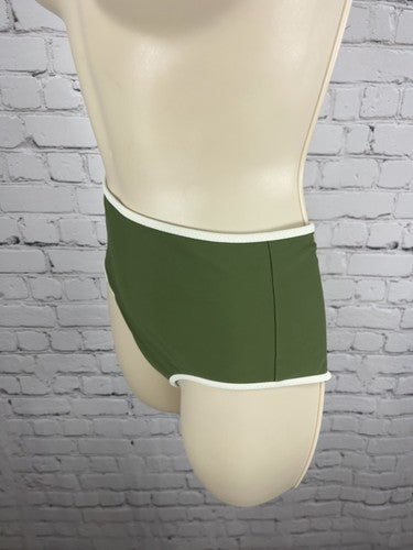 Aerie Olive Green Cream Trim Tie Front High Rise Bikini Swim Bottoms XS