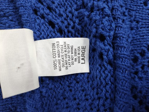 VTG Huntington Ridge Royal Blue Round Neck Pullover Open Knit Sweater Size Large
