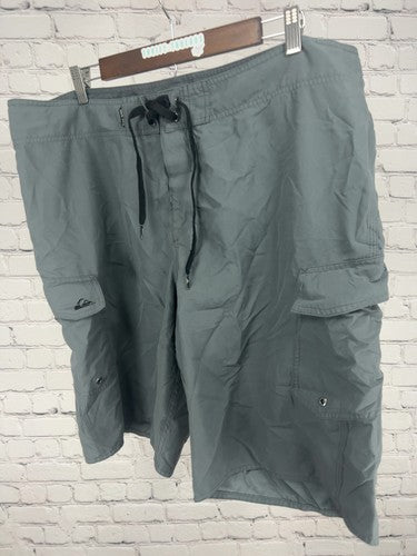 Quiksilver Gray Cargo Pocket Lace Up Board Shorts Swim Trunks (40x10.5)
