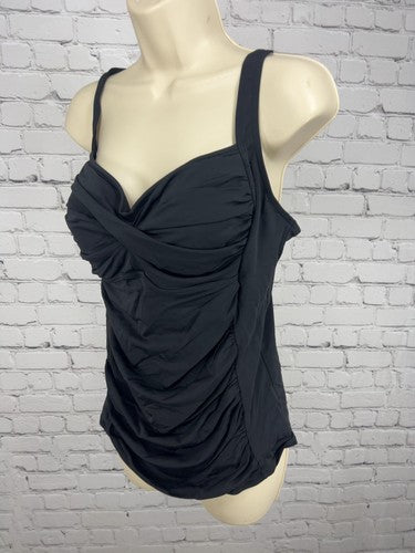 Soft Surroundings Sunsets Black Ruched Twist Front Tankini Swim Top L
