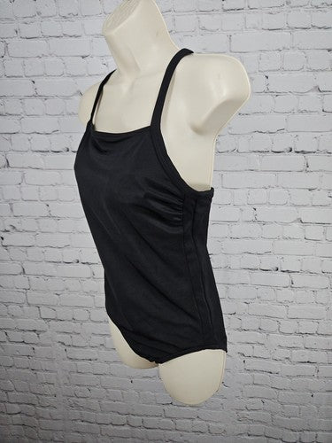 Lands' End Black Cross Back One Piece Swimsuit Bathing Suit Size 8